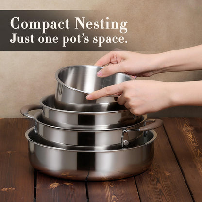CAROTE 19pcs Stainless Steel Cookware Set with Detachable Handle, Pots and Pans Set, Induction Kitchen Cooking Sets, RV/Camping Cookware, Removable Handle, Oven Safe, Woodgrain, Mothers Day Gifts