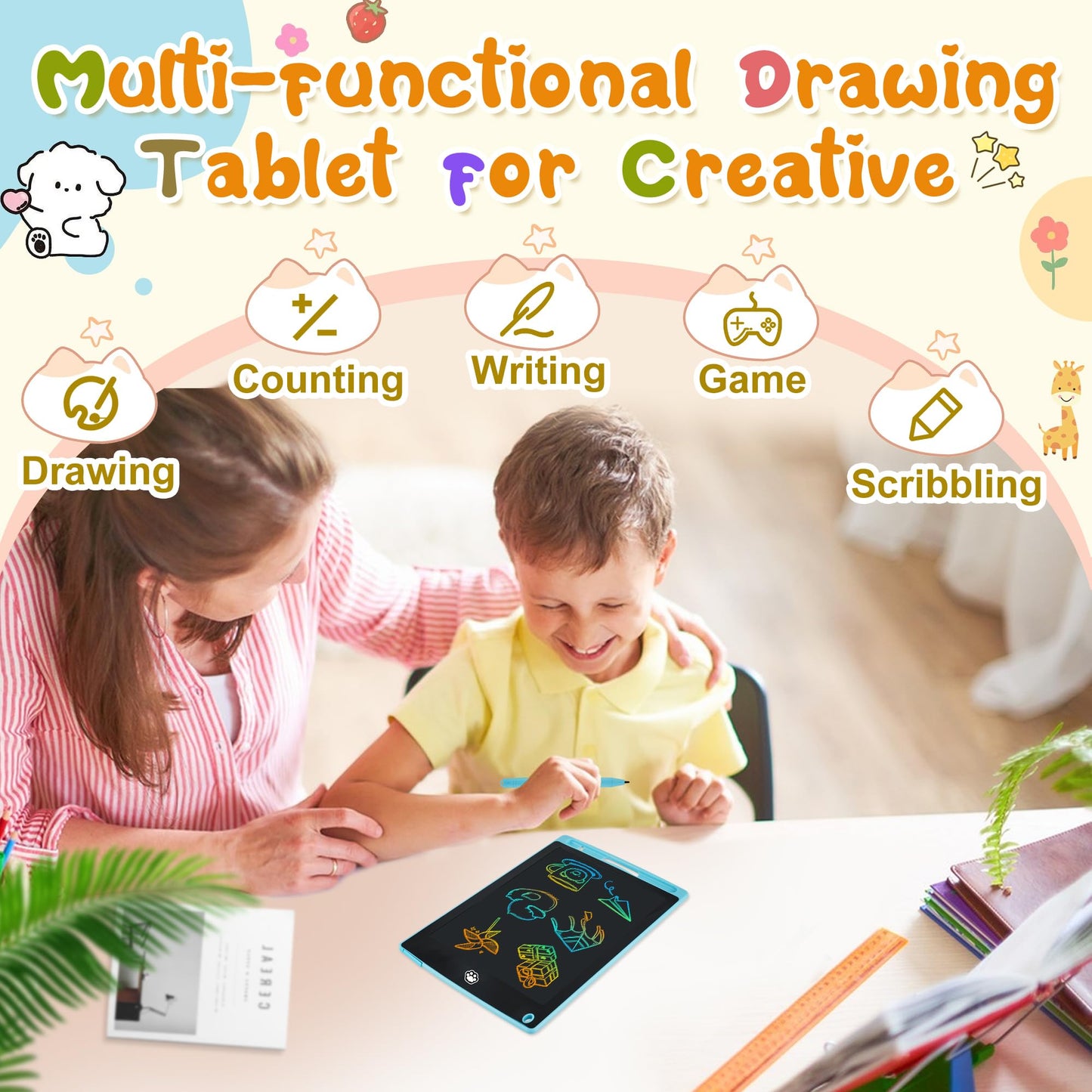 2 Pack LCD Writing Tablet, Electronic Drawing Writing Board, Erasable Drawing Doodle Board, Doodle Pad Toys for Kids Adults Learning & Education, 8.5IN(Blue+Pink)