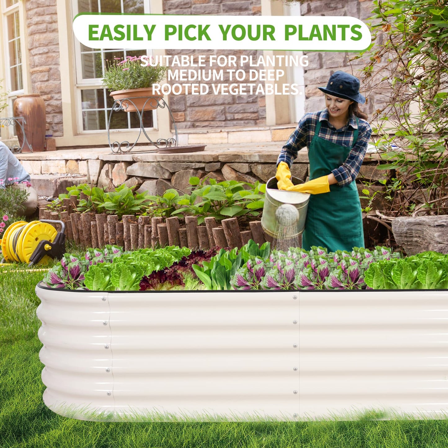 Permade Galvanized Raised Garden Bed - 6x2x1.4FT Metal Planter Boxes Outdoor | Oval Steel Raised Bed Kit for Gardening with Protective Tape, Gloves for Vegetables, Flower, Herb (White)