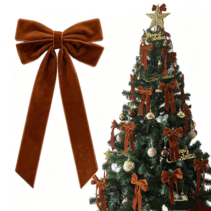 36PCS Brown Velvet Bows for Christmas Tree, 4x8" Pre-made Luxury Velvet Ribbon Bows Ornaments with Twist Ties & Self Adhesive for Xmas Tree Wreath Garland Gift Wrapping Home Indoor Outdoor Decor