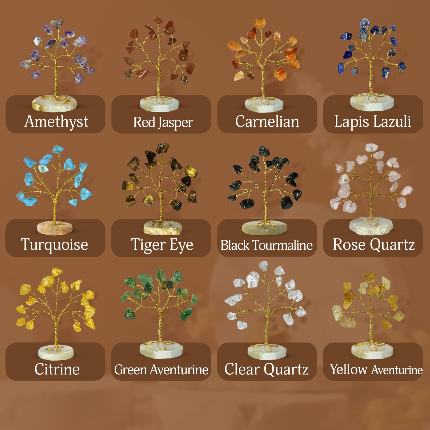 YATSKIA Chakra Crystals Tree, Birthday Gift For Women, Gemstones And Crystals, Natural Crystal Gemstone Tree, Crystal Home Decor, Mom Birthday Gifts, Feng Shui, Reiki Gift (Set Of 12 Slice Base Trees)
