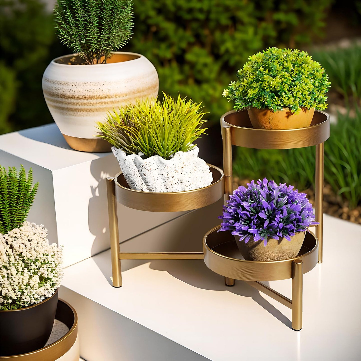 Plant Stand 3 Tier Indoor Metal Flower Shelf Corner Tabletop Holders for Garden Balcony Living Room Bedroom Patio Bronze