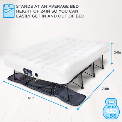Ivation EZ®-Bed (Queen) Inflatable Air Mattress with Frame & Built-in Pump - 3 Min Self Inflate/Deflate - Raised Blow up Bed with Legs, Auto Shut Off, Premium Coil Design, Wheeled Portable Case