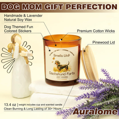 Auralome Dachshund Gifts for Women - Dog Mom Candles Lavender Natural Weiner Dog Farts Candles Pet Friendly Safe Scented Candle Themed Gifts for Women Soy Wax Present Idea for Pet Lovers Decor