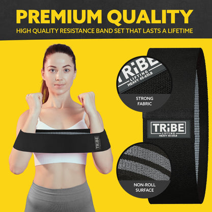 Tribe Lifting Fabric Resistance Bands for Exercise - Hip Bands for Working Out Legs, Glutes, Knees and Thighs for Men and Women - Cloth Circle Booty Bands for Physical Therapy (Gray)