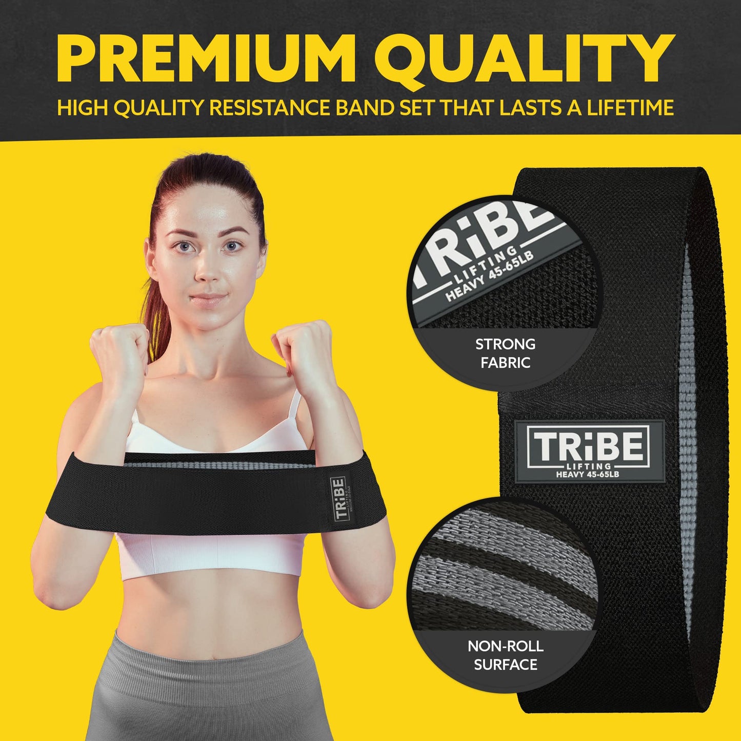 Tribe Lifting Fabric Resistance Bands for Exercise - Hip Bands for Working Out Legs, Glutes, Knees and Thighs for Men and Women - Cloth Circle Booty Bands for Physical Therapy (Gray)