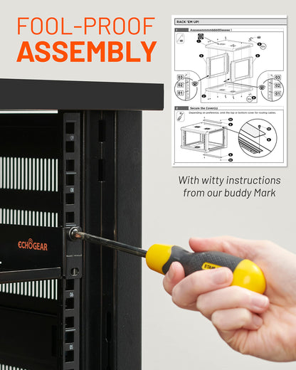 ECHOGEAR 6U Network Rack - Enclosed Wall Mount Rack Kit Includes 2x 1U Shelves, Pre-Mounted Fan, Lockable Door & Hardware - 600mm Depth Fits All Your AV Gear