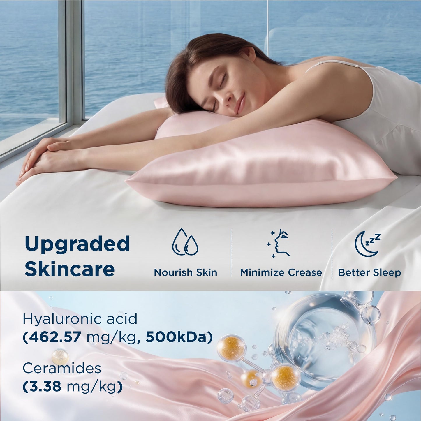 Bedsure Cooling Comforter Bundle Cooling Pillow Cases for Hot Sleepers with Dual-Sided Cool Tech, 2 Pack HA & Ceramides Infused Silky Cooling Pillowcases Soft for Skin & Hair, Blue & Pink, King Size