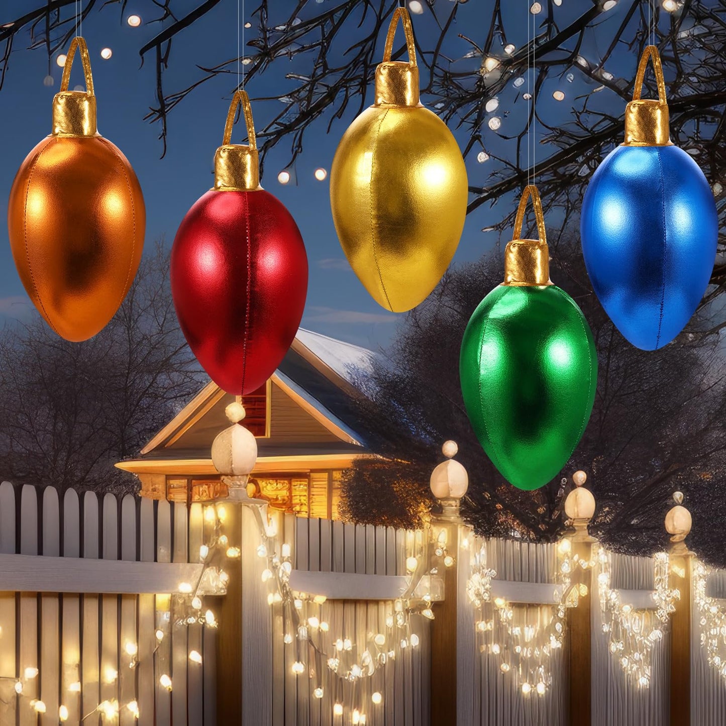 Charnoel 10 Pack 12" Christmas Inflatable Bulb Ornament with Glitter Cloth Cover, Giant PVC Xmas Blow Up Ornaments Holiday Blow Bulb for Yard Outdoor Lawn Porch Decorations (Classic)