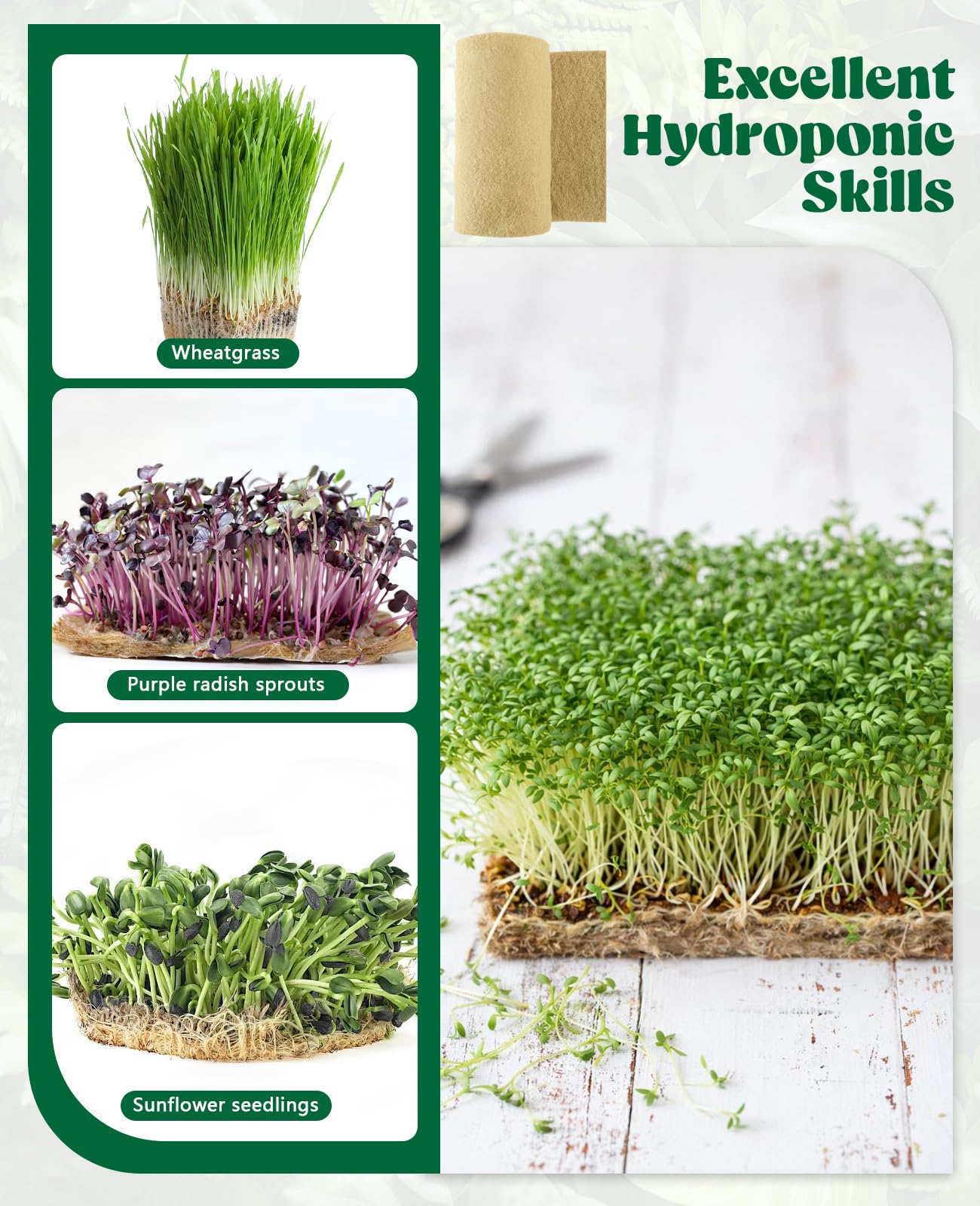 10" X 197" Microgreens Growing Mat, Jute Fiber Grow Mats Seed Sprouting Mat, Microgreens Grow Kit Hydroponic Pads for Wheatgrass, Sprouts, Hydroponics Seed Starter Trays (10" X 197")
