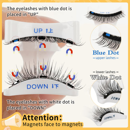 QUEWEL Magnetic Eyelashes 1 Pair Reusable Magnetic Eyelashes with Applicator No Glue Needed Eyelashes Cat Eye Natural Look Lash Clusters Kit Easy to Wear and Remove(B05)