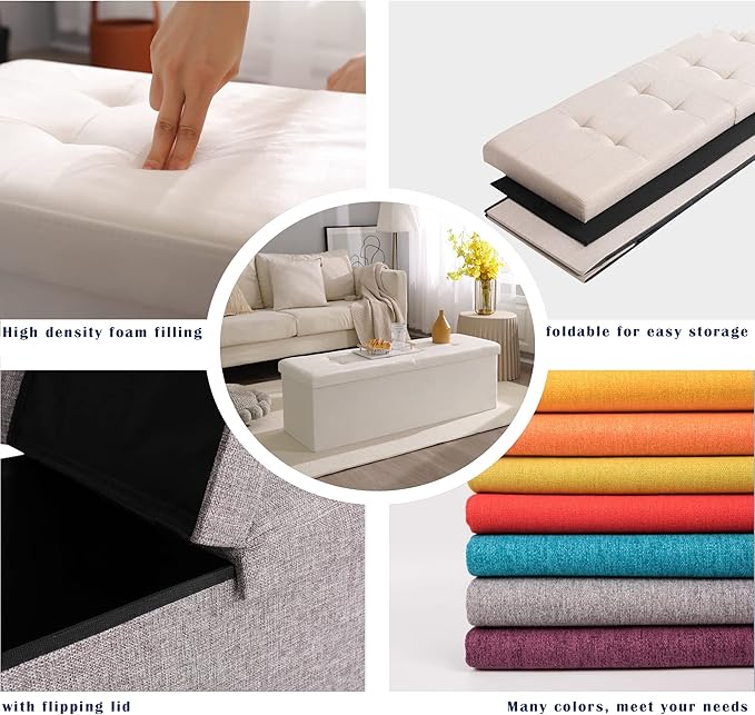 Storage Ottoman Bench Foldable Seat Footrest Shoe Bench End of Bed Storage