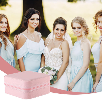 SHENLIU 12 Pack Mini Pink Travel Jewelry Case Bridesmaid Proposal Gift Boxes, 3.74 x 3.74 x 1.81 inches Small Leather Portable Jewelry Earring Organizer for Women Girls Travel Accessories