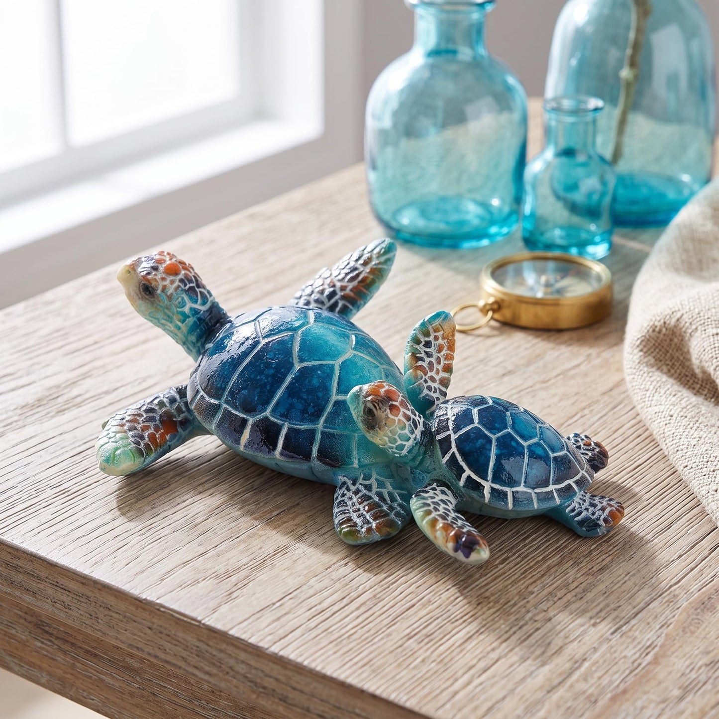 Brizoria Sea Turtle Decor Collectible Figurines, Mother and Baby Mini Turtles, Resin Sea Animals Ornaments for Beach Theme Bathroom Decor, A Thoughtful Gift from The Sea for Turtle Enthusiasts, Blue