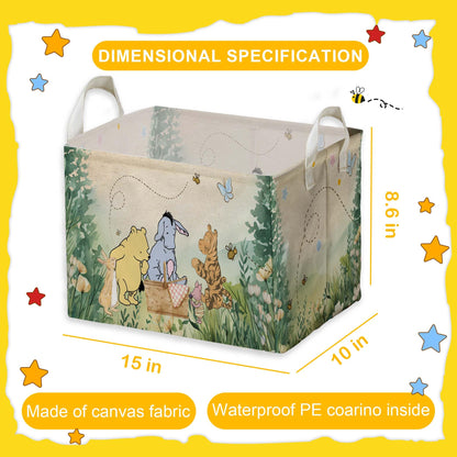 ZsaTuiy Winnie Nursery Decor, the Pooh Baby Stuff, Winnie Storage Nursery Basket, Large squarecanvas Laundry Hamper With A Waterproof PECoating, Foldable, Toys Bin, Baby Nursery HamperDecor, Classic