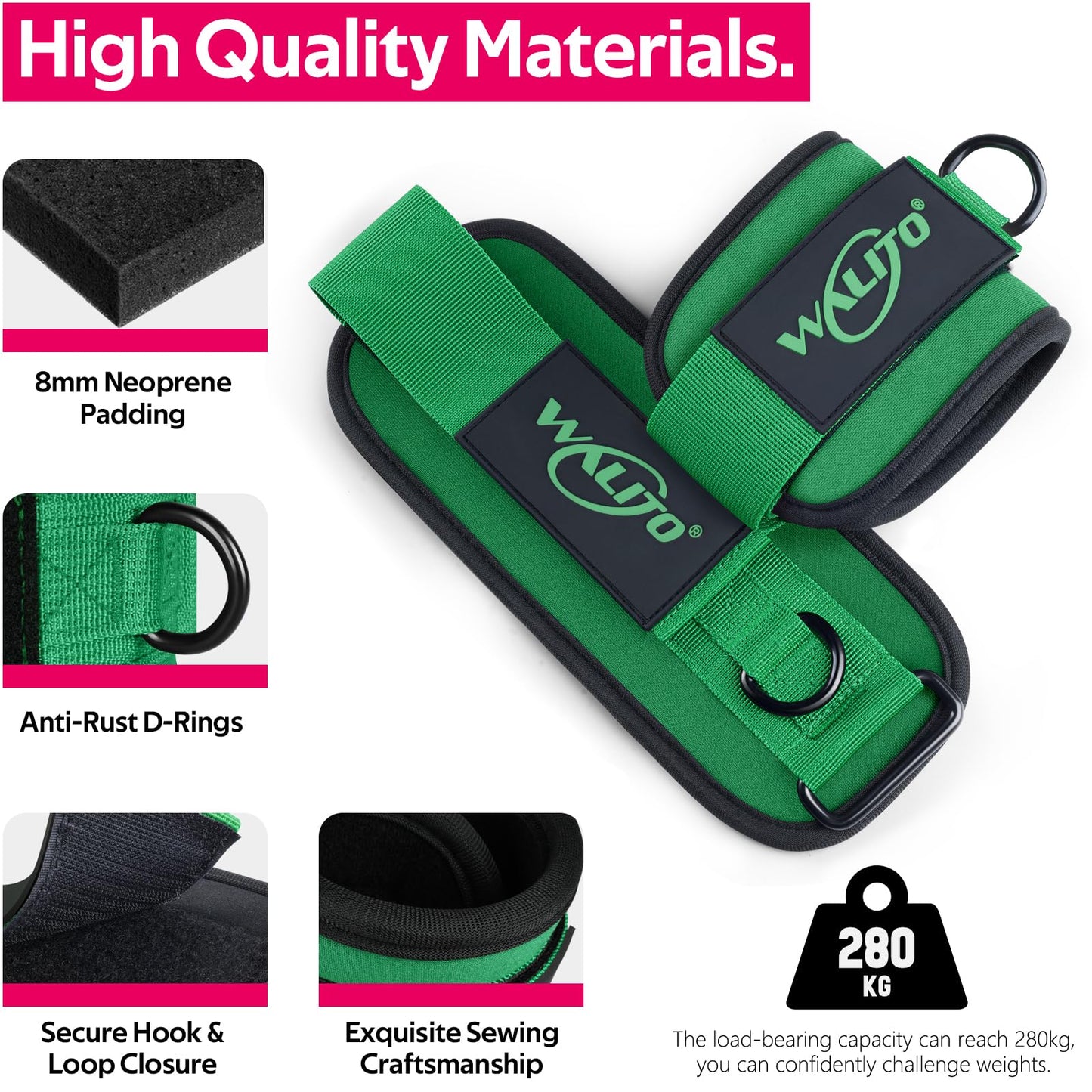 WALITO Ankle Resistance Bands with Cuffs, Exercise Bands for Legs and Butt, Booty Workout Equipment for Kickbacks and Hip Fitness Training