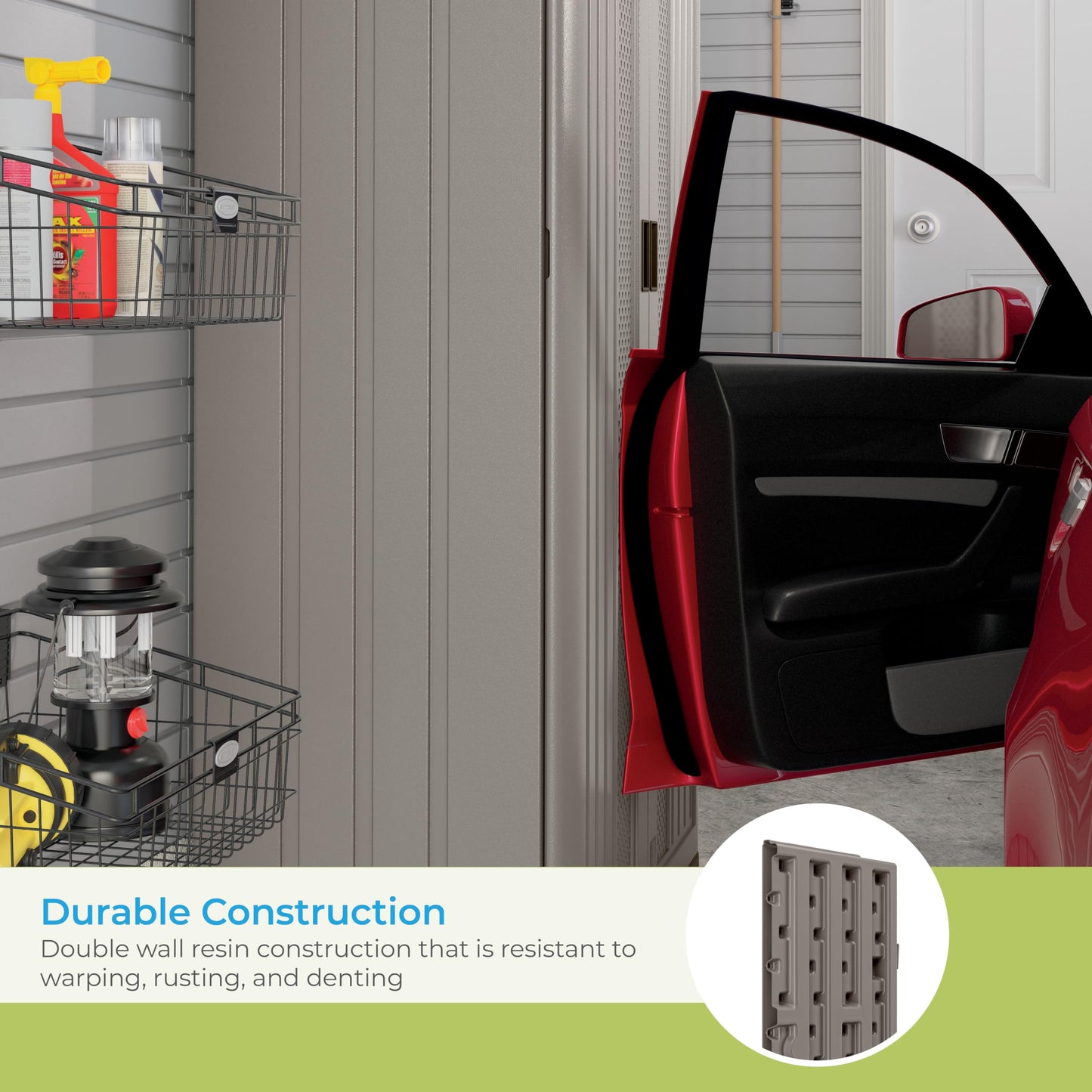 Suncast Tall Storage Cabinet, Platinum Resin Outdoor & Garage Storage Cabinet with Doors & Shelves, Plastic, Weather-Resistant, Lockable, Freestanding Utility Closet for Tools & Supplies, Made in USA