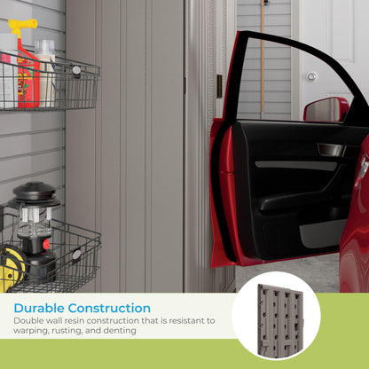 Suncast Tall Storage Cabinet, Platinum Resin Outdoor & Garage Storage Cabinet with Doors & Shelves, Plastic, Weather-Resistant, Lockable, Freestanding Utility Closet for Tools & Supplies, Made in USA