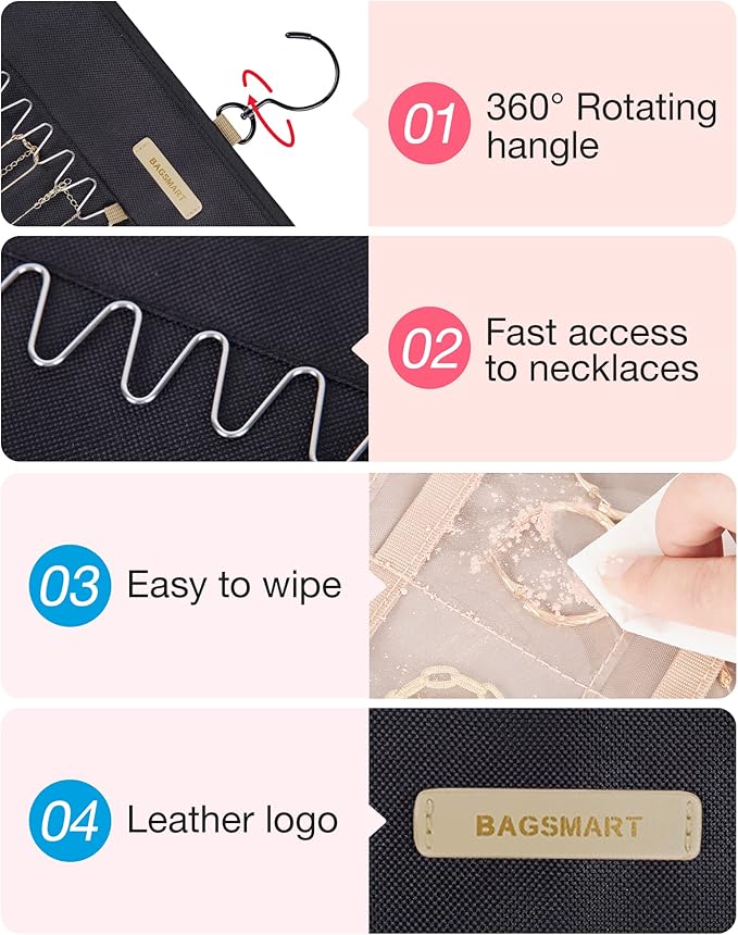 BAGSMART Hanging Jewelry Organizer Storage Roll