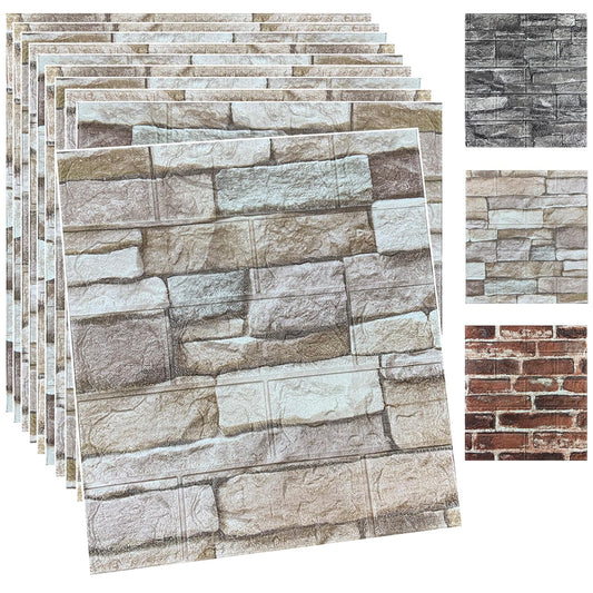 20PCS 3D Wall Panels Peel and Stick Foam 3D Brick Wallpaper Peel and Stick Faux Stone Wall Panel Self-Adhesive Wallpaper (20PCS, Rock Color)