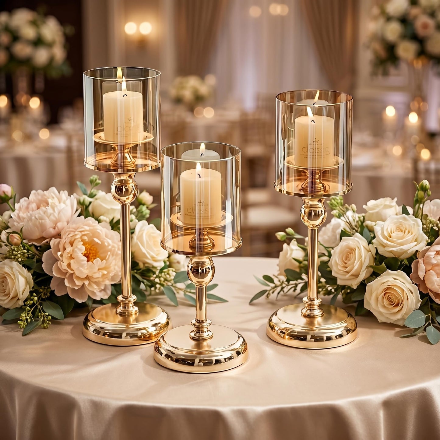 Oakernel Gold Hurricane Candle Holders - Set of 6 Tall Candlestick Holders Windproof Taper Candle Holders, Metal Stand for Table Centerpiece Outdoor Indoor Wedding Party Holiday Decor