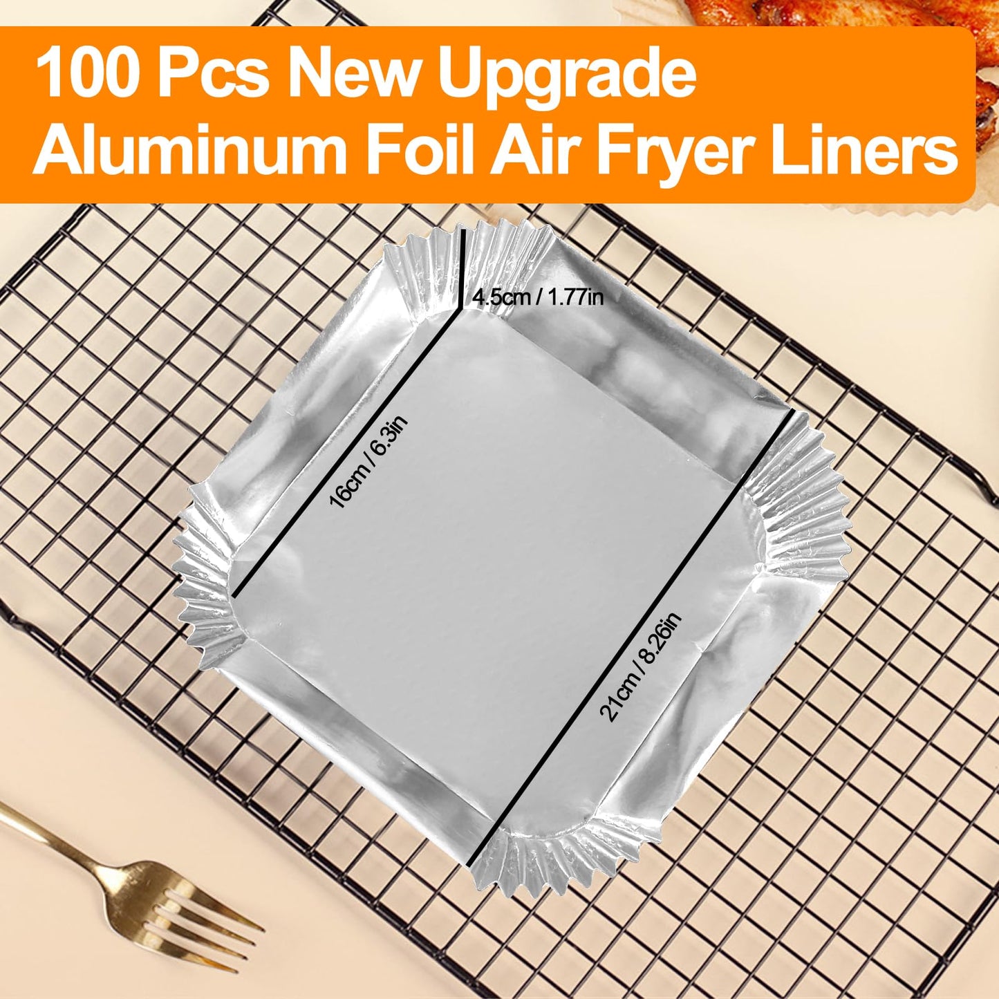 100 PCS Aluminum Foil Air Fryer Liners, Non-stick Air Fryer Disposable Paper Liner, Oil-proof Water-proof Sheets, Food Grade Aluminum Foil for Baking, Frying, Grilling, Roasting Microwave