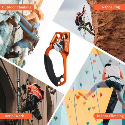 NewDoar Left Hand Ascender Rock Climbing Tree Arborist Rappelling Gear Equipment CE Certified Rope Clamp for 8~13MM Rope(Orange-Left)