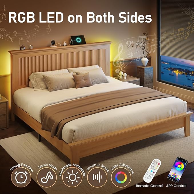 Lifezone Wood Queen Bed, Solid Wood Bed