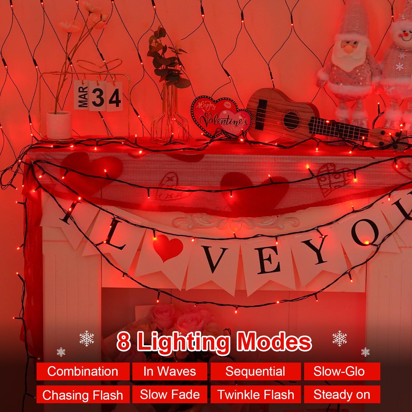 QITONG 500LED Red String Lights, 165ft Twinkle Lights Outdoor Waterproof with Plug in, Green Wire Christmas Fairy Lights Indoor with 8 Modes