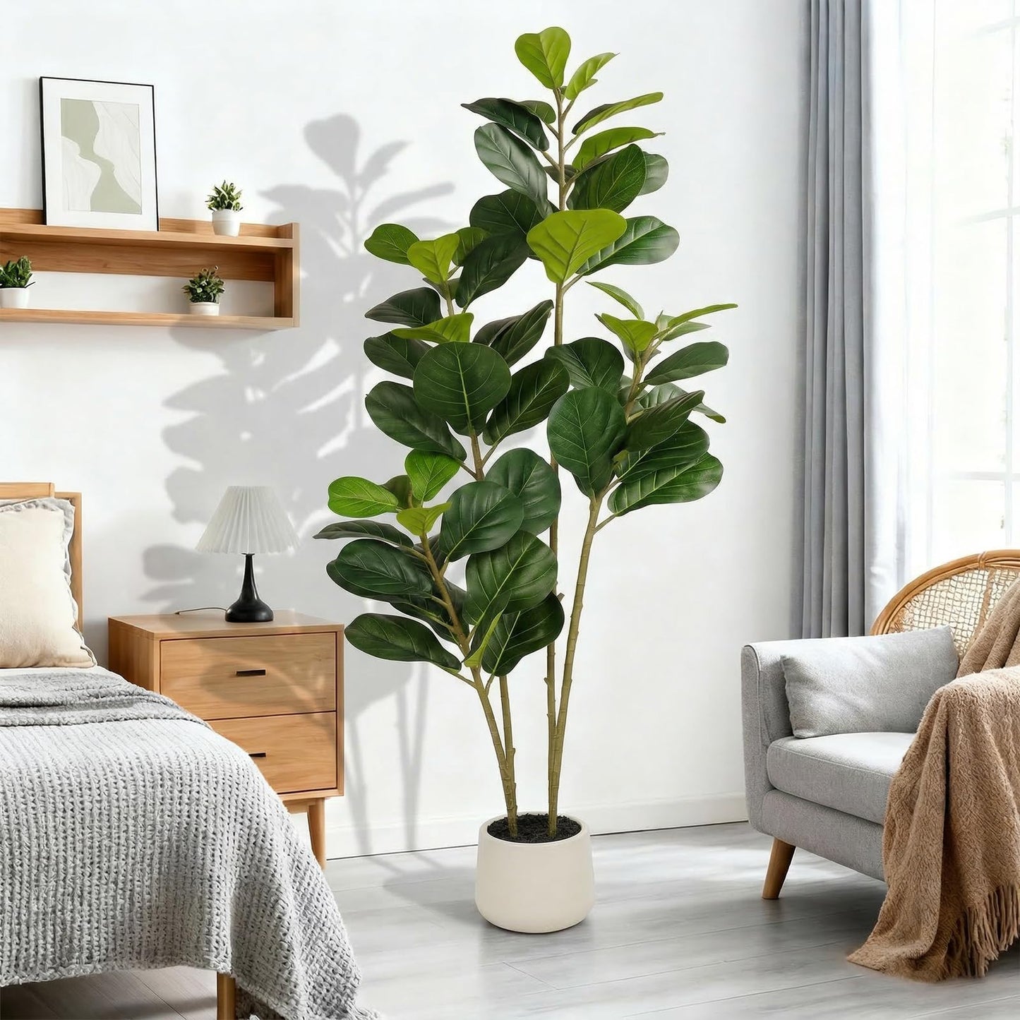 6FT Artificial Fiddle Leaf Fig Tree for Indoor Home Office Decor-Realistic Fake Ficus Tree in Black Planter,Faux Plant with Lifelike Trunk&Leaves for Living Room,Housewarming Gift