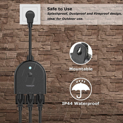 Outdoor Smart Plug Waterproof, TESSAN WiFi Smart Outlet Switch with 3 Individual Sockets Compatible with Alexa Google Home, Remote Control and Timer Function, 2.4GHz Wi-Fi Only