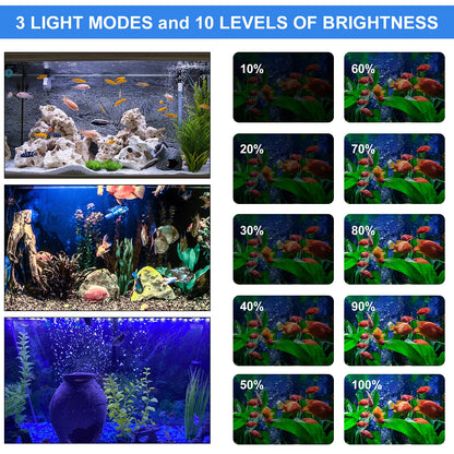 VARMHUS LED Aquarium Light, Color Changing Submersible Fish Tank Light with Timer for Sunrise and Sunset (18cm, Blue+White)
