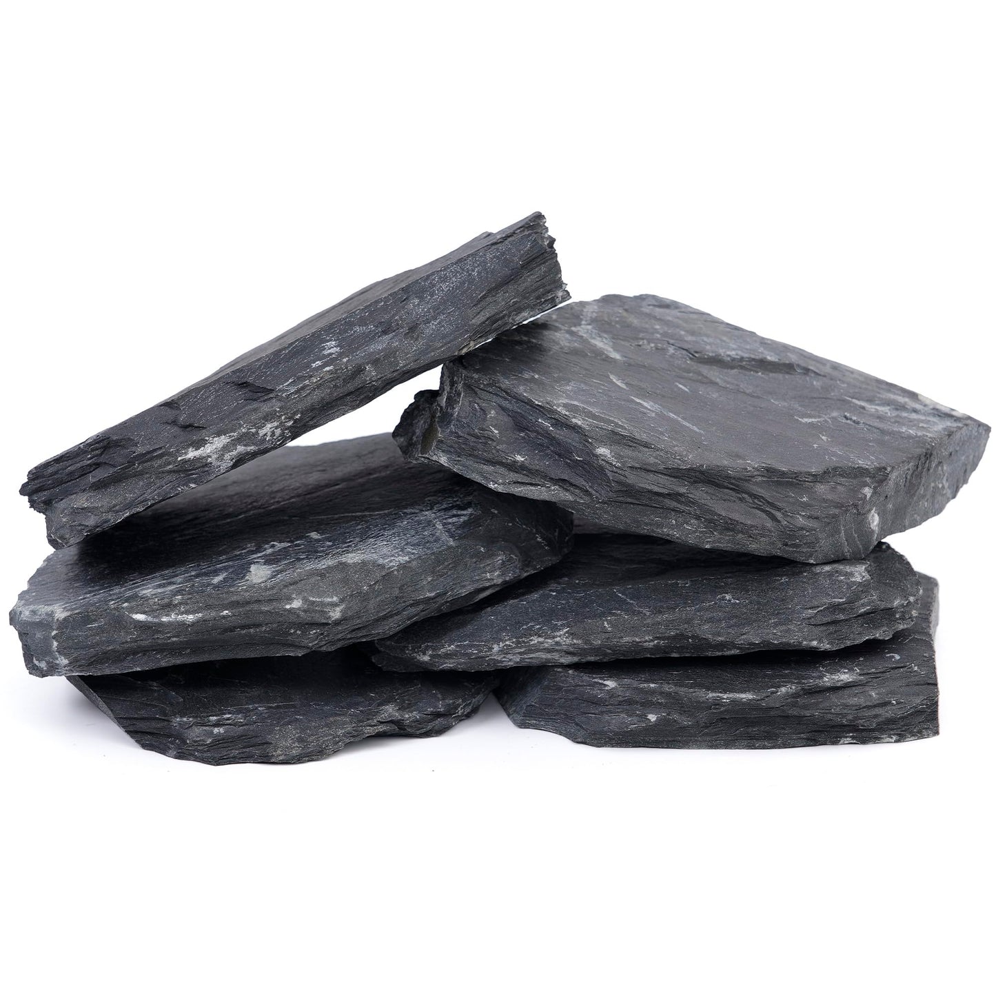 FISCAPE 6.1-8.1 Inches Natural Slate Rock, 6 PCS Large Flat Aquarium Stones for Aquascaping, Terrariums, Reptile Tanks & Aquarium Décor