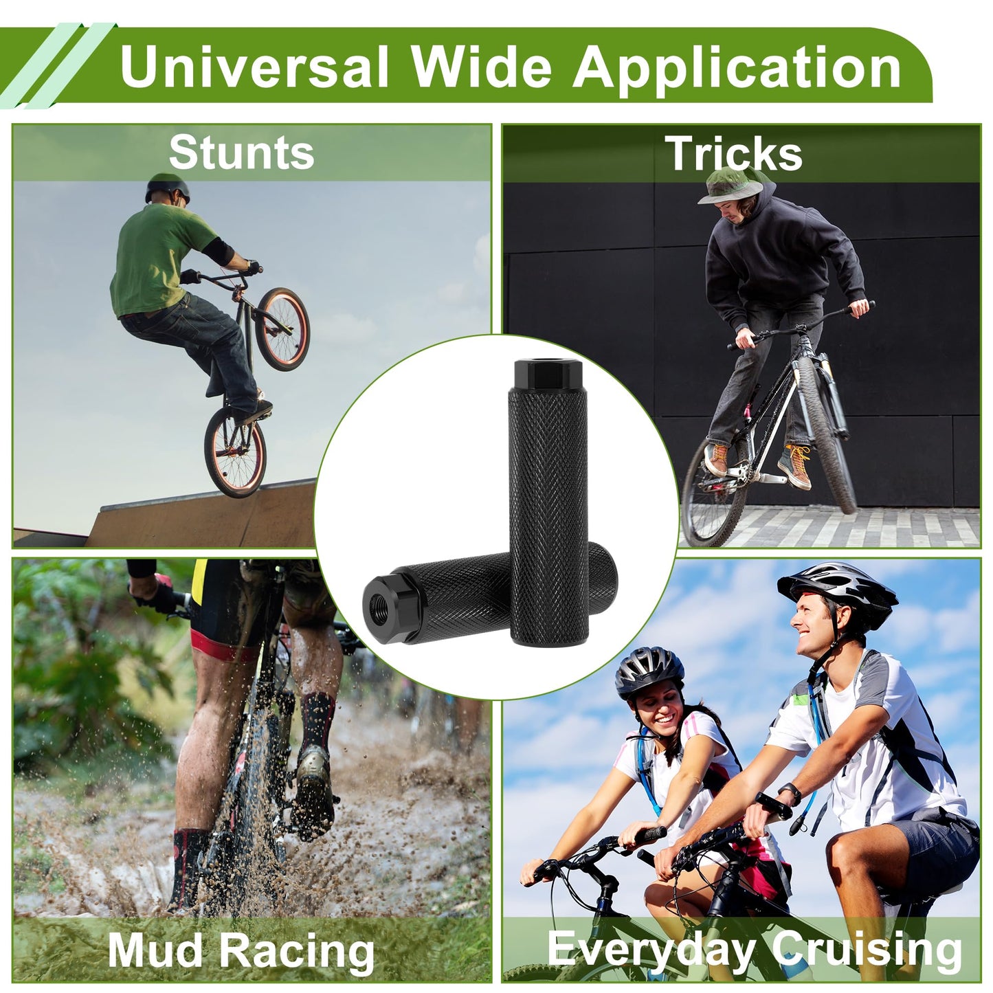 PARSLUCK 4 Pcs Aluminum Alloy Anti-Skid Bike Pegs 100mm Length Bicycle Backseats Stands Cycling Foot Pegs 3/8 Inch Axles Black