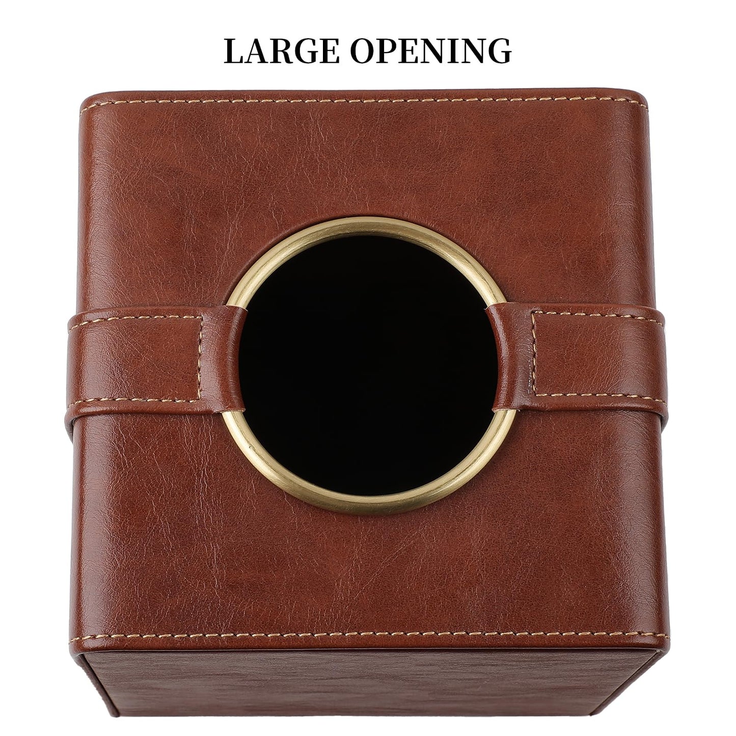 Cretkhp Luxury Square Tissue Box Cover, PU Leather Tissue Box Holder with Magnetic Closure and Gold Decorative Grommets for Bathroom Bedroom, Decorative Elegant Cube Tissue Holder (Brown)