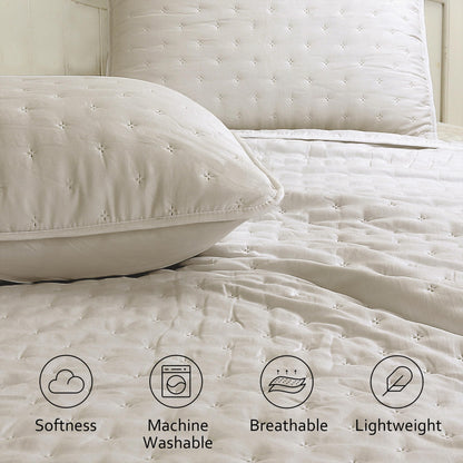 ROARINGWILD Beige Queen Size Quilt Bedding Set with 2 Pillow Shams, Full Lightweight Soft Microfiber Bedspread Coverlet, Thin Comforter Bed Cover for All Season, 3 Pieces, 90x90 inches