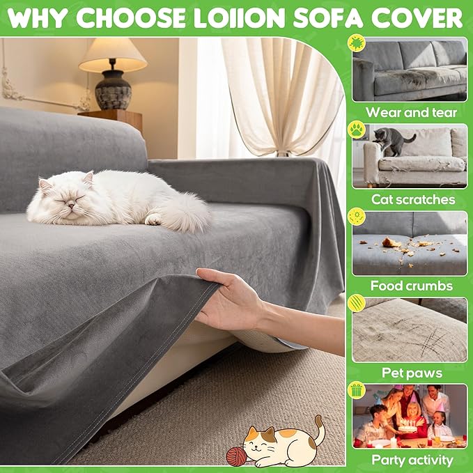 LOllON Velvet Couch Cover for Cats Dogs Kids