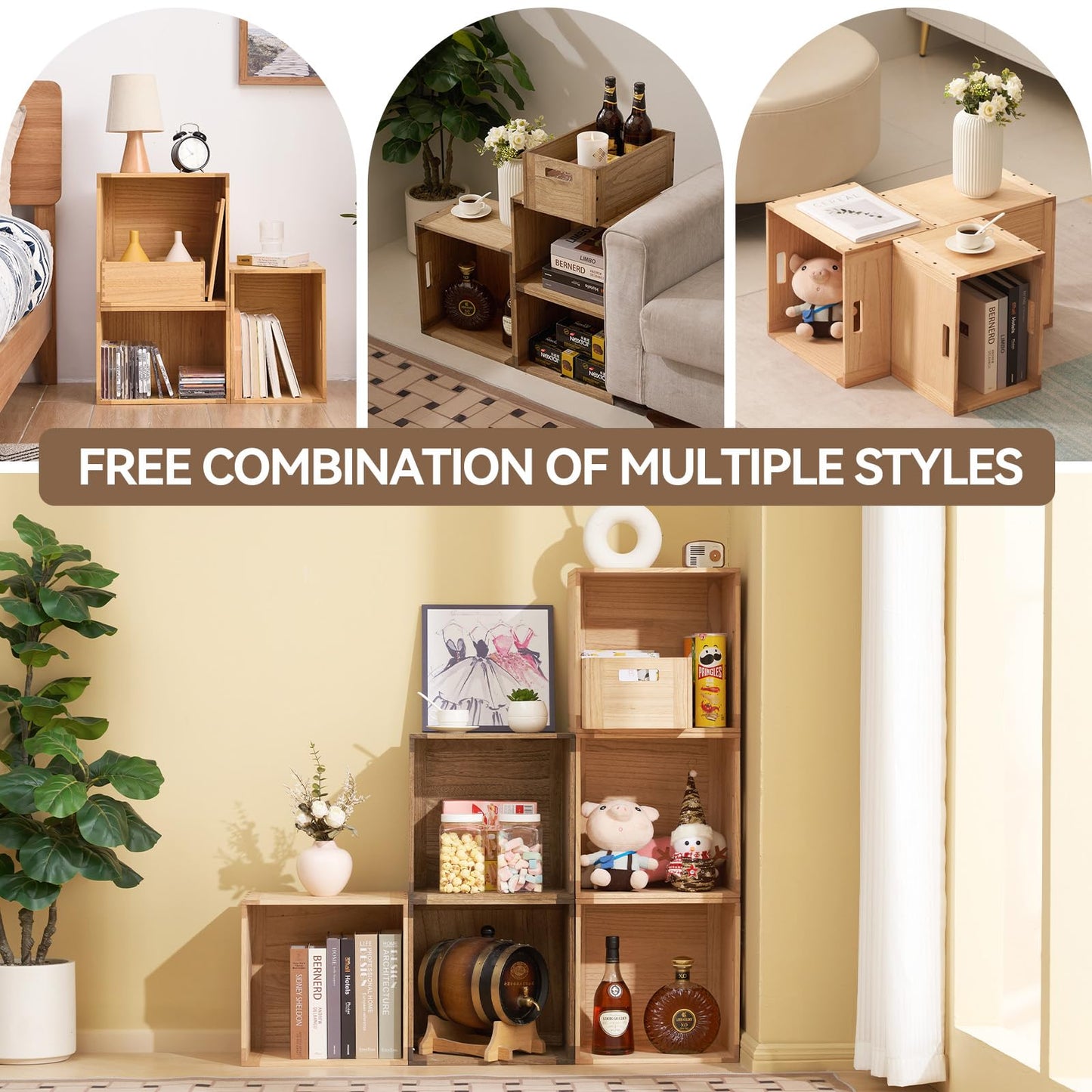 KIRIGEN Stackable Wood Storage Cube /Basket/ Bins Organizer for Home Books Clothes Modular Open Cubby Storage System - Office Cubical Bookcase Closet Shelves C26-NA