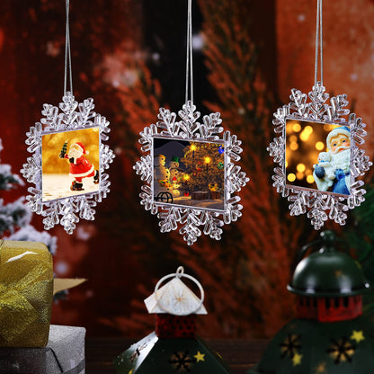 Yookeer 3 Pcs Christmas Snowflake Hanging Photo Frame Snowflake Ornaments Xmas Picture Ornaments Christmas Acrylic Photo Decorations Picture Frame for Xmas Tree (Classic)