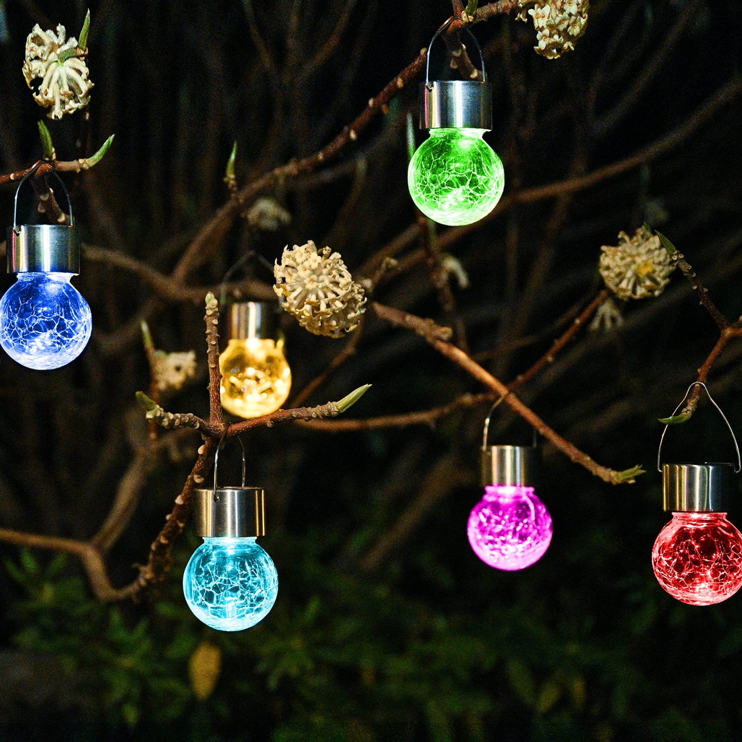 Solpex Hanging Solar Lights Outdoor, 8 Pack Decorative Cracked Glass Ball Light, Solar Powered Waterproof Globe Lighting, Hanging Globe Solar Lights for Garden, Yard, Patio, Lawn, Flower Bed