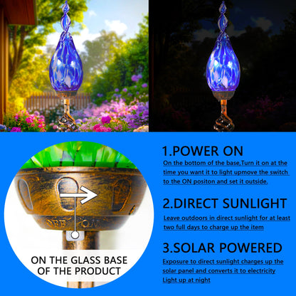 Naboher Solar Garden Lights Outdoor, Decorative LED Flame Garden Stakes, Hand Blown Glass and Outdoor Waterproof Glass Stakes (Dark Blue)