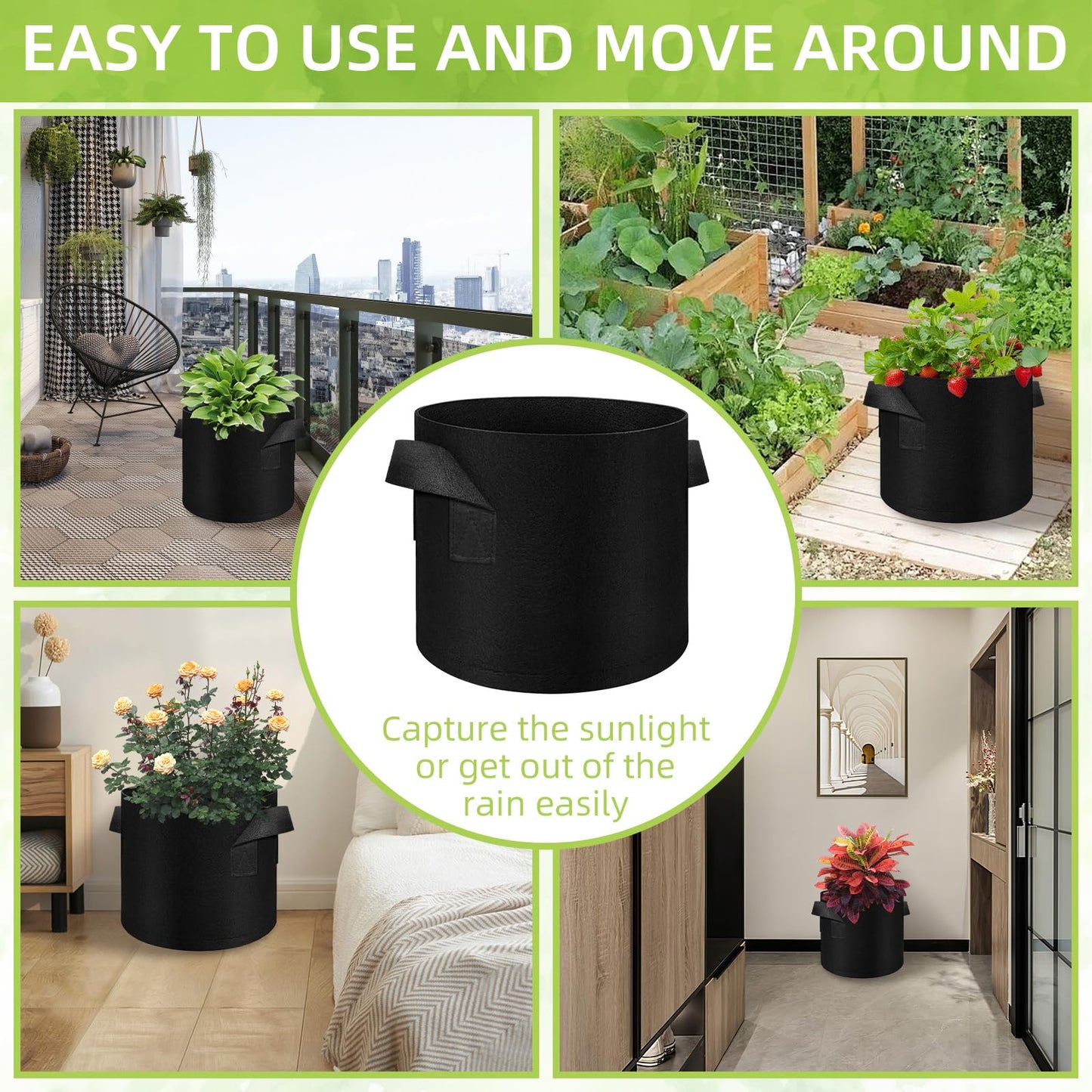 Cskunxia 40-Pack 10 Gallon Grow Bag, Non-Woven Fabric Pots with Handles, Garden Planting Bag for Potatoes, Carrots, Tomatoes and Other Vegetables, Fruits