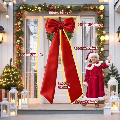 Froova 75x19 Inch Christmas Tree Topper Bows Big Red Bows Christmas Tree Decor Giant Large Satin Bow for Hoom Wall Backdrop Room Decorations for Wedding Birthday Party (Internal Stability Layer)