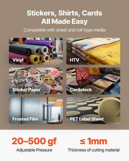 VEVOR Vinyl Cutter Machine, 53 inch Max Feed Width, Dual Blades, Adjustable Force and Speed, LED Display, Vinyl Plotter Cutter Printer Bundle with Sticker Sheets, Transfer Film, Signmaster Software