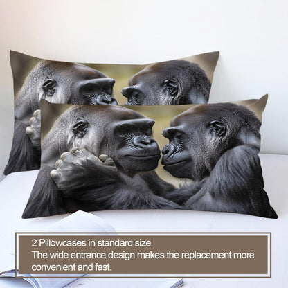 Twin Size Duvet Cover Gorilla Print Duvet Cover Gorilla Comforter Cover Wild Animal Bedding Kids Room Bedding Decor (Reversible Printing)