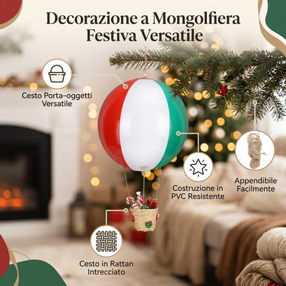 OEBUAFI Christmas Hot Air Balloon Basket, PVC Storage Bin for Dolls Candies, Lightweight Holiday Decor with Hemp Rope for Christmas Decor