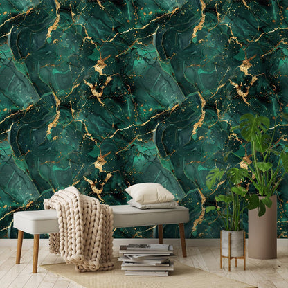 COKCOKR Emerald Gold Marble Art Wallpaper 17.71"x118.1"Vinyl Waterproof Removable Self Adhesive Contact Paper Aesthetic Wallpaper for Bathroom Countertops, Kitchen, Bedroom Background Walls