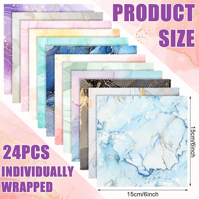 24 Pcs Marble Eyeglasses Cleaning Cloths Microfiber Lens Cleaning Cloths Soft