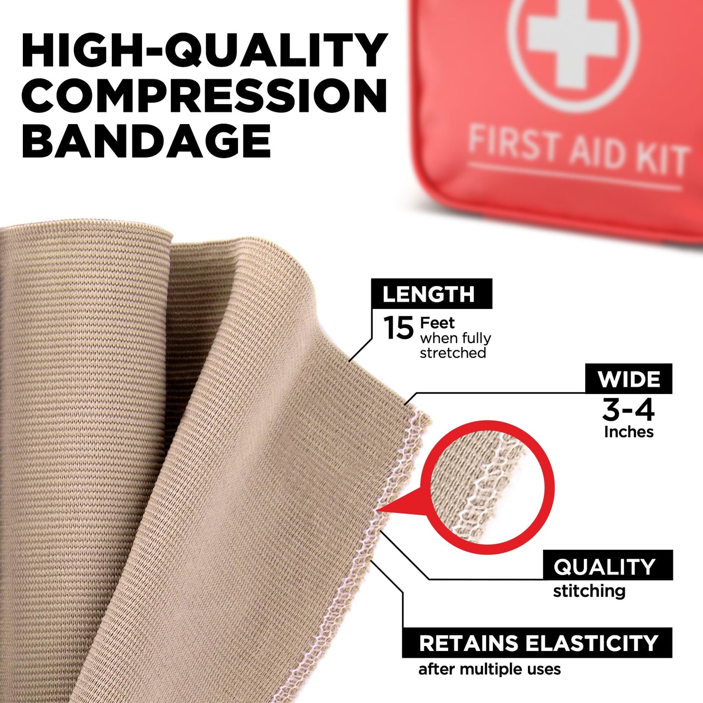 Premium Elastic Bandage Wrap - 4pk (2x3in, 2x4in) + 12 Extra Clips - Strong Compression Bandage Wrap for Leg, Arm, Wrists, Elbow, Ankles, Feet and Knees - for First Aid Kit and After Surgery Recovery