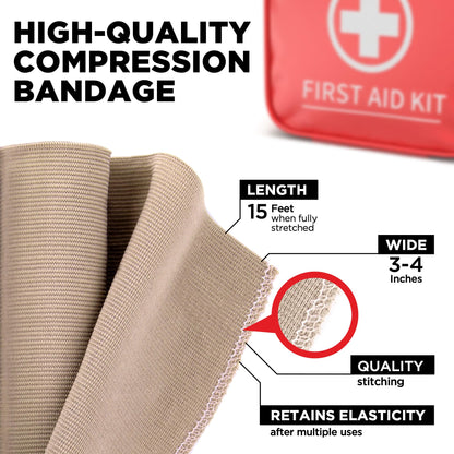 Premium Elastic Bandage Wrap - 4pk (2x3in, 2x4in) + 12 Extra Clips - Strong Compression Bandage Wrap for Leg, Arm, Wrists, Elbow, Ankles, Feet and Knees - for First Aid Kit and After Surgery Recovery